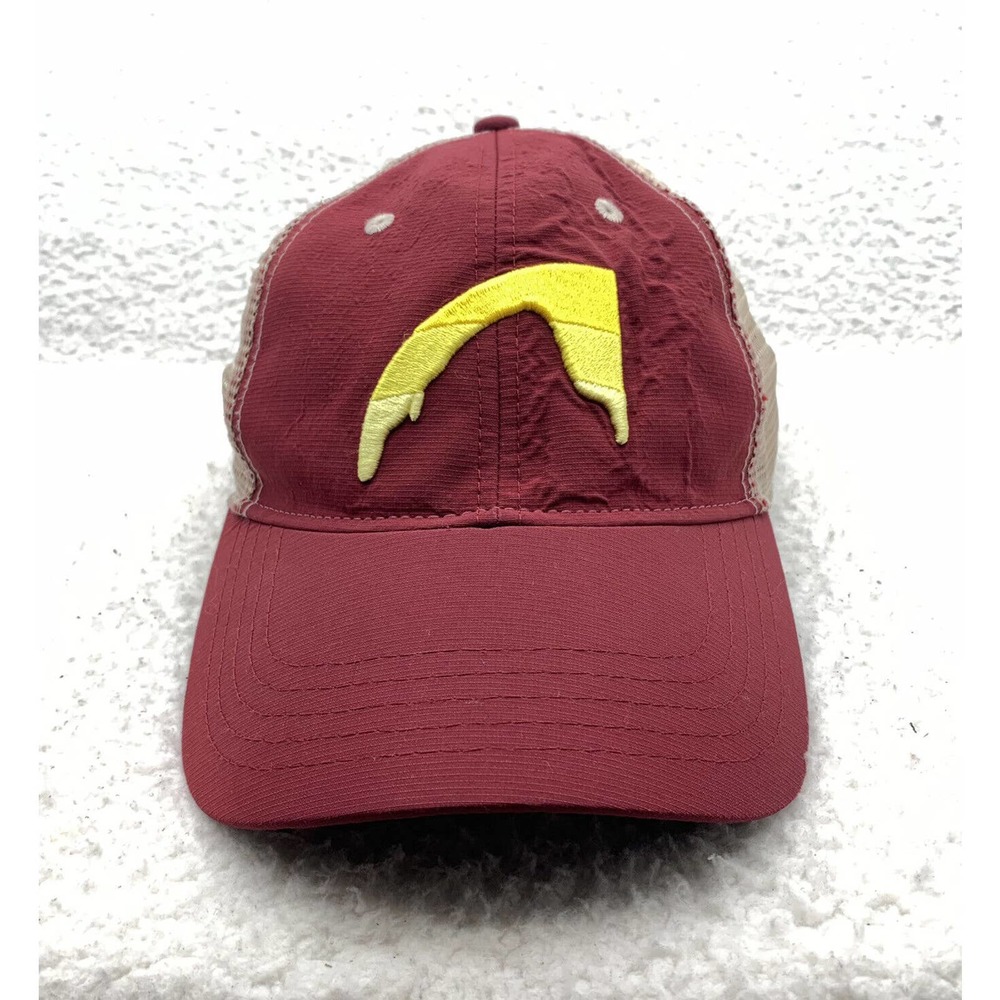 Mountain Khakis Mesh Back Baseball Hat Mens Hook Loop Red Beige Outdoors Hiking